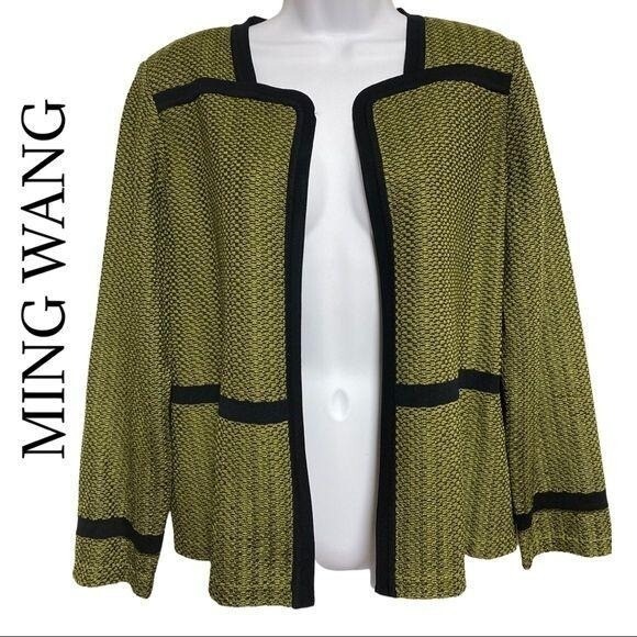 Ming Wang Knit Jacket Textured Open Front Career Size PM Olive Green - Picture 1 of 8